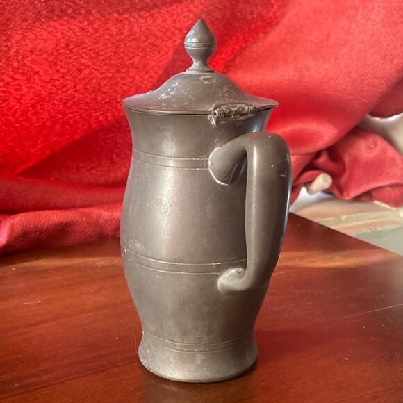 Vntg Pewter Coffee Tea Pot Server Service Lidded Gooseneck Spout Pitcher Hinged - Picture 2 of 10